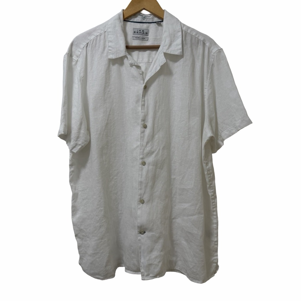 Ike Behar Mens‎ Linen Travel Short Sleeve Button Up Shirt Size XXL White Coastal